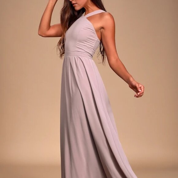 NWT Lulu's Air of Romance Taupe Maxi Dress Size Small - Picture 5 of 17